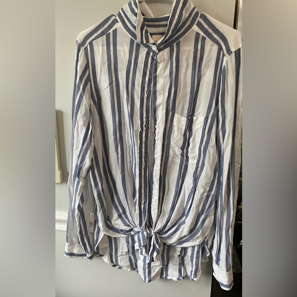American Eagle Outfitters Blue and White Casual Button Down Shirt